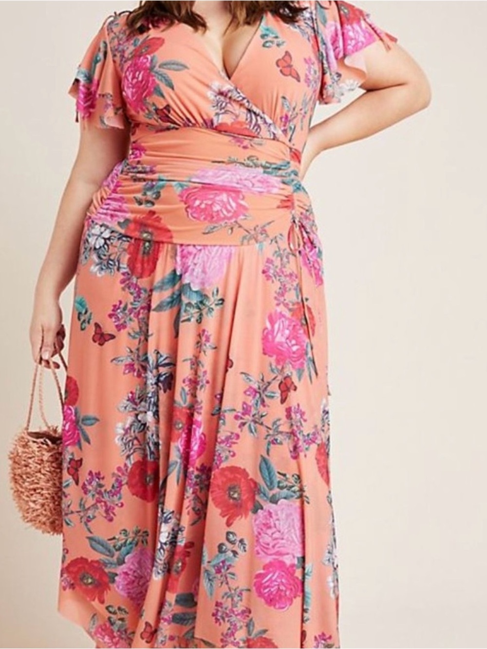 Maeve by Anthropology Plus-Size Coral Floral Wrap Dress